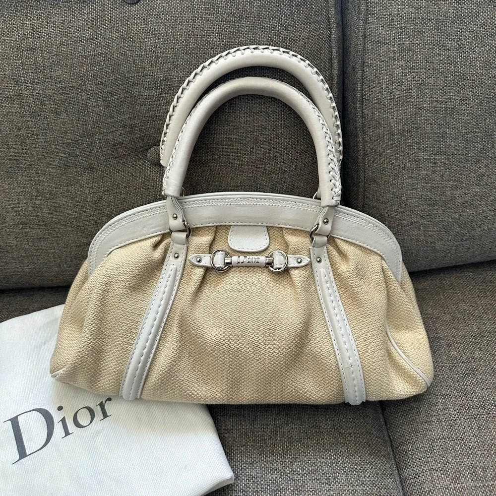 Vintage Dior “My Dior frame” raffia blend satchel - Picture 3 of 15